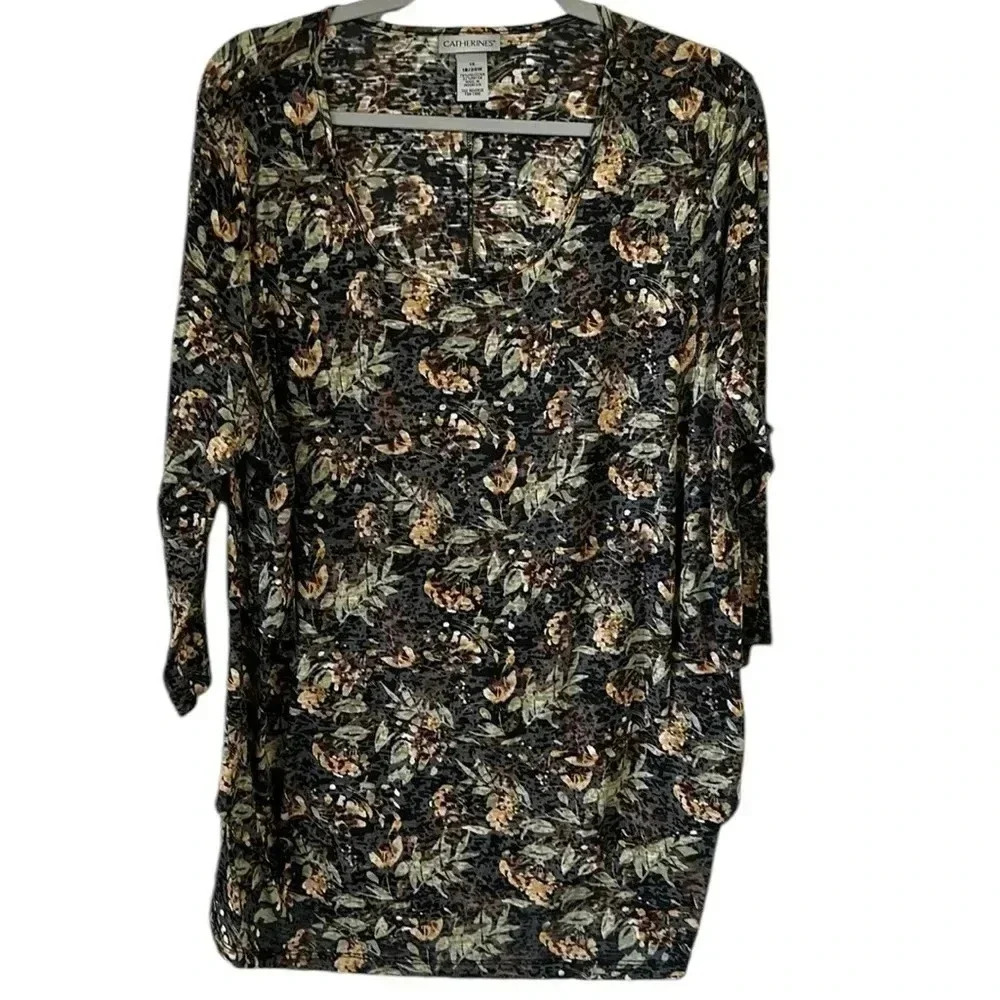 CATHERINES Women’s Size 1X 18/20 Fall Pull Over Top 3/4 Sleeves Tunic